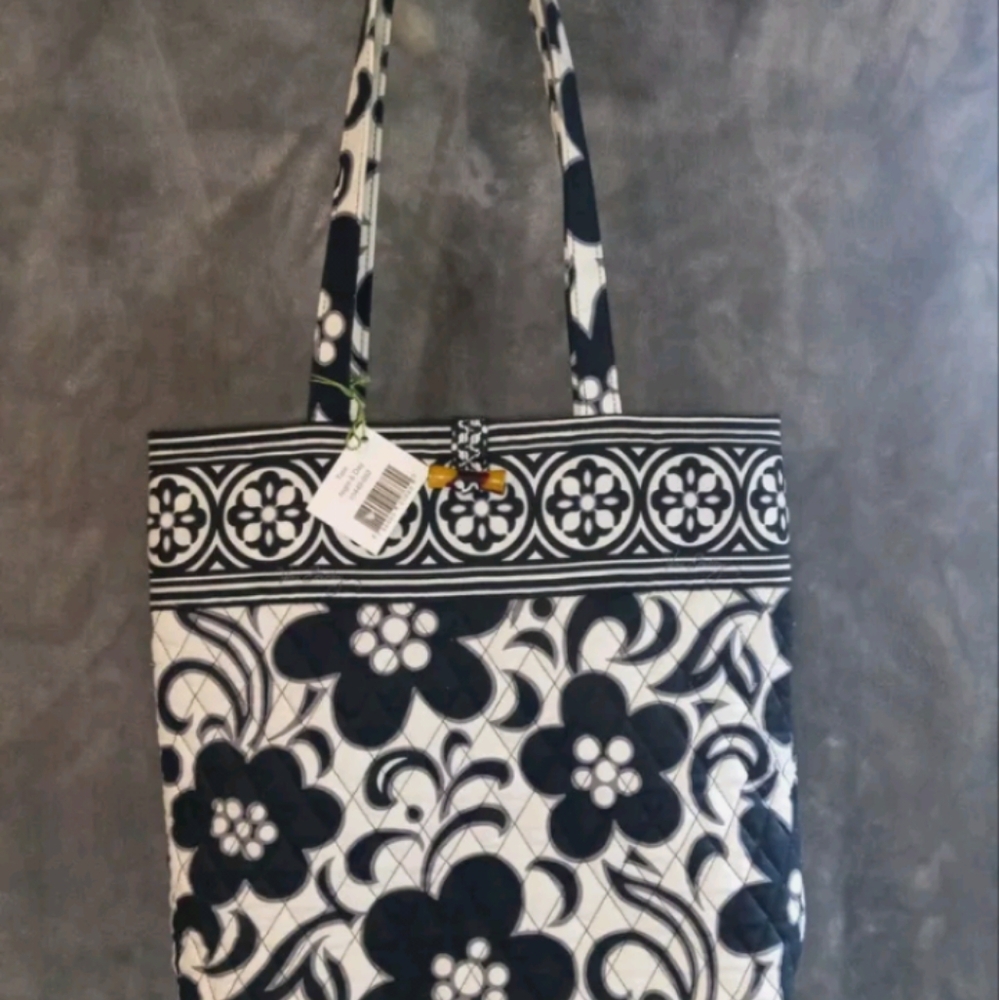 Vera Bradley Black Large Night Day pattern Iconic quilted Tote Shoulder Handbag